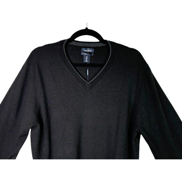 Daniel Hechter Mens Large Black V Neck Pullover Sweater 100% Merino Wool NWT - Picture 2 of 11